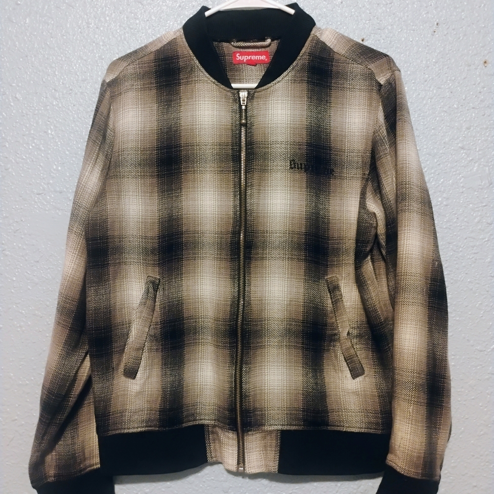 Supreme Black and Cream Plaid Bomber Jacket